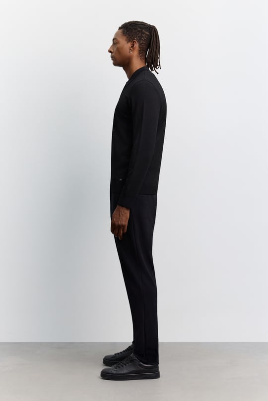 Siyah Polo Yaka Rayon Tüylenmeyen Basic Triko Kazak