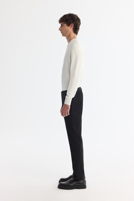 Siyah Klasik Bel Yandan Cepli Dokulu Bi-Stretch Pantolon