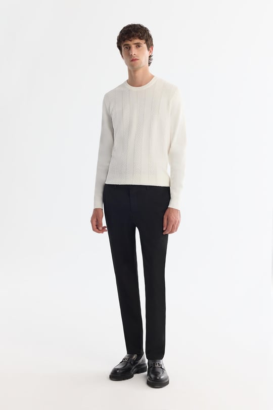 Siyah Klasik Bel Yandan Cepli Dokulu Bi-Stretch Pantolon