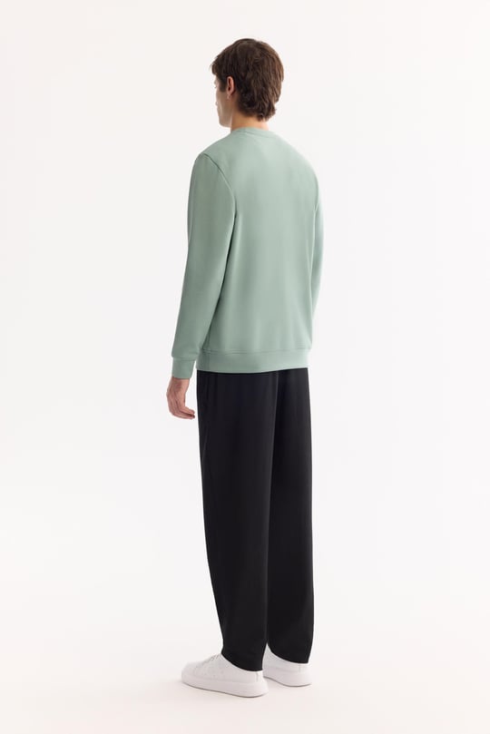 Su Yeşili Bisiklet Yaka Kolay Ütülenen Bi-Stretch Baskılı Sweatshirt