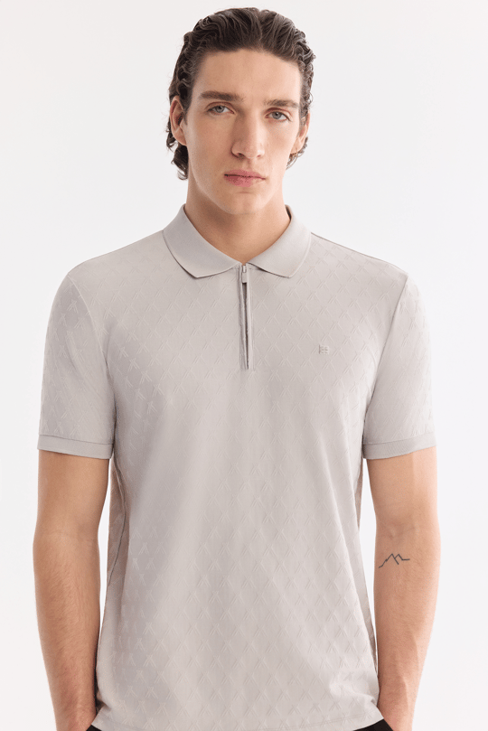 Taş Kıvrılmaz Polo Yaka Fermuarlı T-Shirt