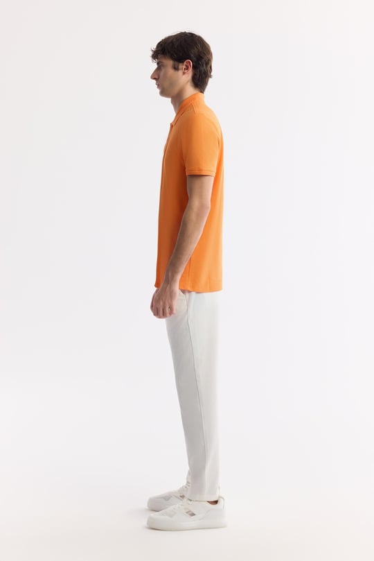 Turuncu Kıvrılmaz Polo Yaka %100 Pamuk Basic T-Shirt