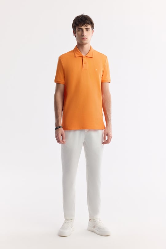 Turuncu Kıvrılmaz Polo Yaka %100 Pamuk Basic T-Shirt