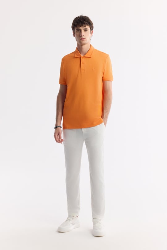 Turuncu Kıvrılmaz Polo Yaka %100 Pamuk Basic T-Shirt
