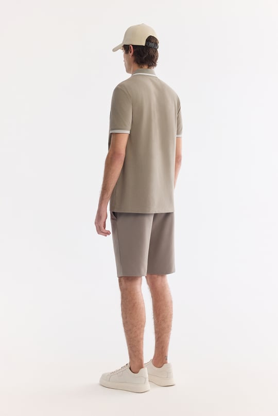 Yeşil Kıvrılmaz Polo Yaka Pamuklu Teknik Kumaş T-Shirt