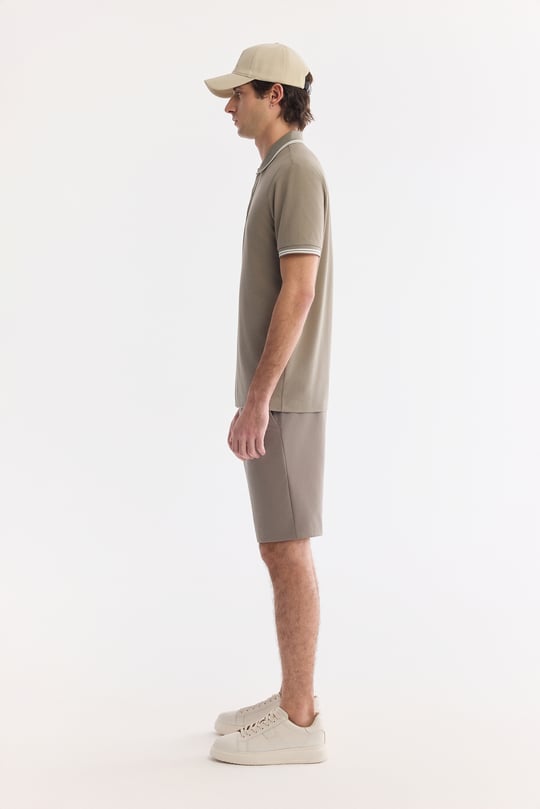 Yeşil Kıvrılmaz Polo Yaka Pamuklu Teknik Kumaş T-Shirt
