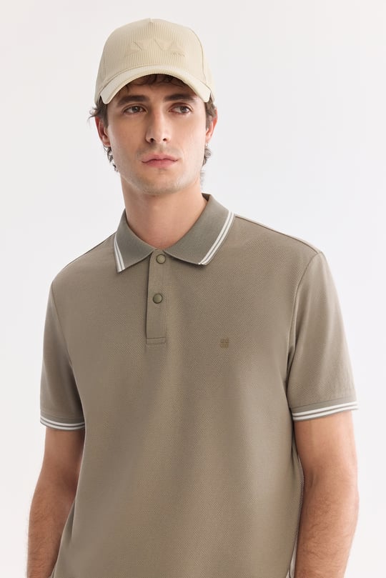 Yeşil Kıvrılmaz Polo Yaka Pamuklu Teknik Kumaş T-Shirt