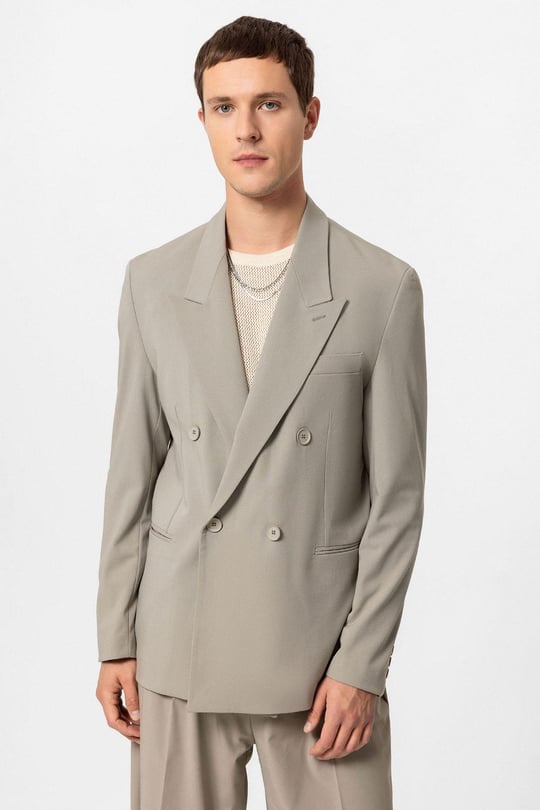 Haki Relax Fit Diagonel İnce Erkek Blazer Ceket - Antioch