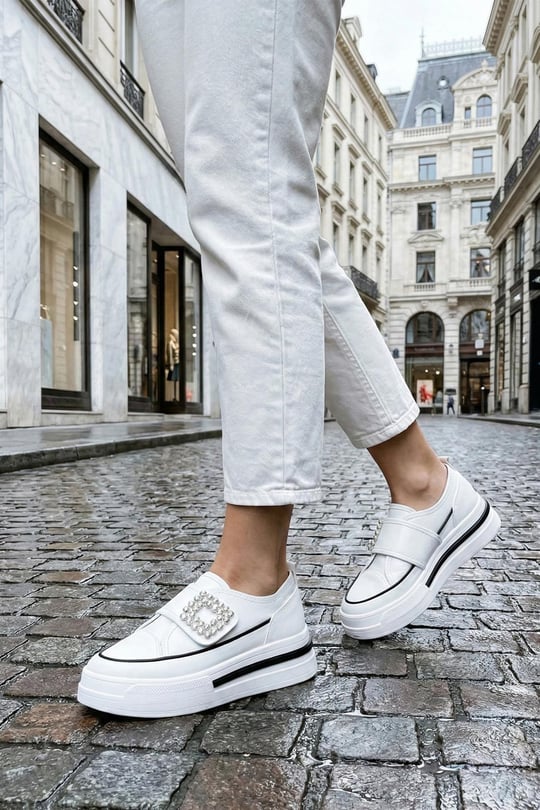 Taxim Özel Tasarım Yüksek Tabanlı Spor Ayakkabı Beyaz - Spor Ayakkabı