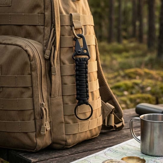 Askeri Karabinalı Paracord Anahtarlık ve Çanta Askısı Siyah