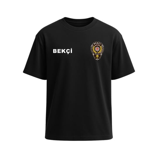 Bekçi Baskılı Bisiklet Yaka Tişört Siyah