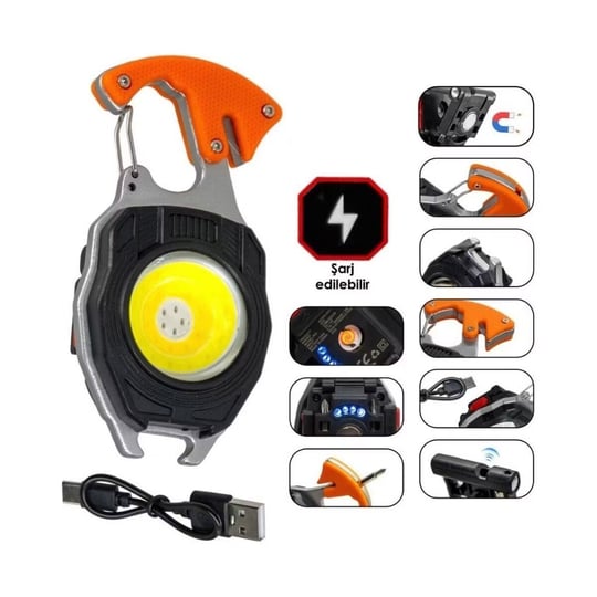 Çok Fonksiyonlu Mini Led Fener Tornavida Düdük Şişe Açacağı Mıknatıslı Anahtarlık PD-808