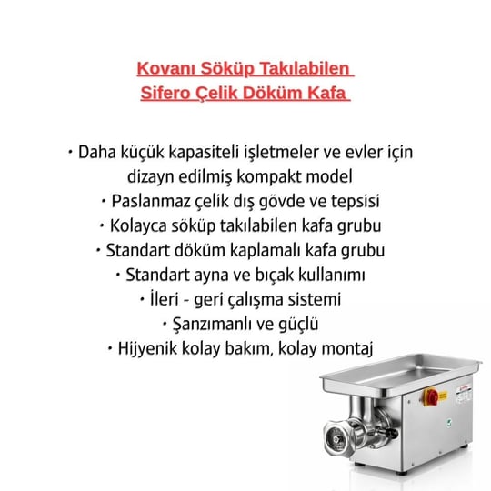 Çağdaş No 12 Sifero Sök Tak Kafa Ev Tipi Kıyma Makinesi 220V