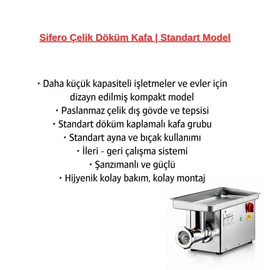 Çağdaş No 12 Sifero Çelik Ev Tipi Kıyma Makinesi 220V