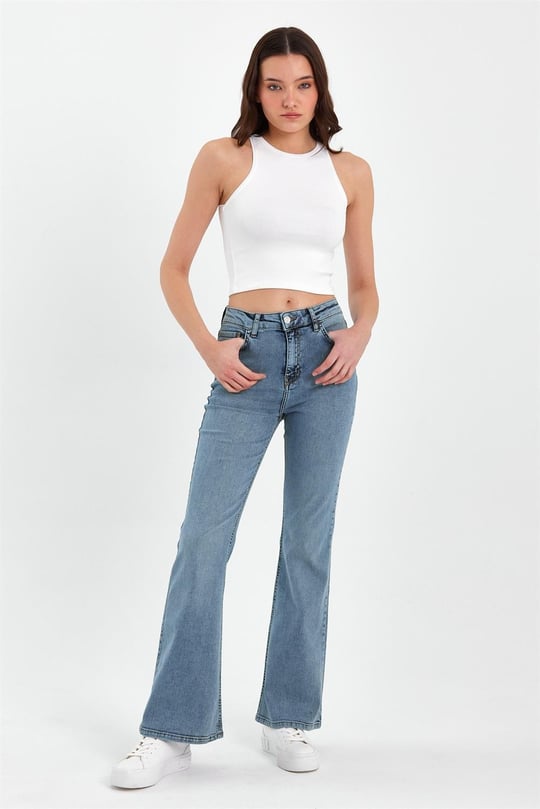 Guvpev Women's Plus Size Wide Leg Cotton Jean Seamed Front Wide