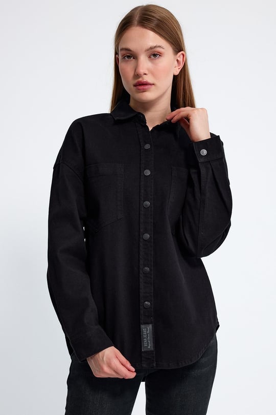 Kadın Sementa Siyah Boyfriend Renkli Jean Gömlek Ceket - Vena Jeans