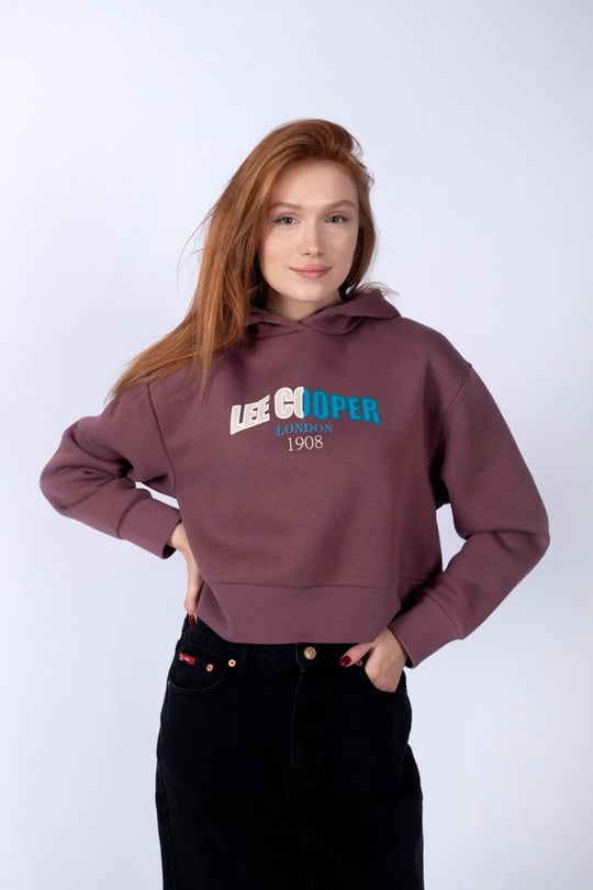 Zaye Kadın %100 Pamuk Kapüşonlu Sweatshirt Gül Kurusu - Lee Cooper