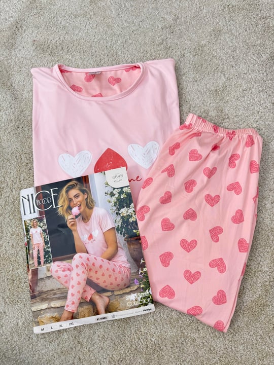 ç6648-milan kumaş kısa kollu pijama takımı-pembe