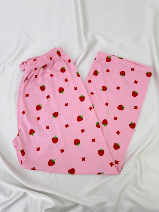 Ç9068-milan kumaş çilekli pijama alı-pembe