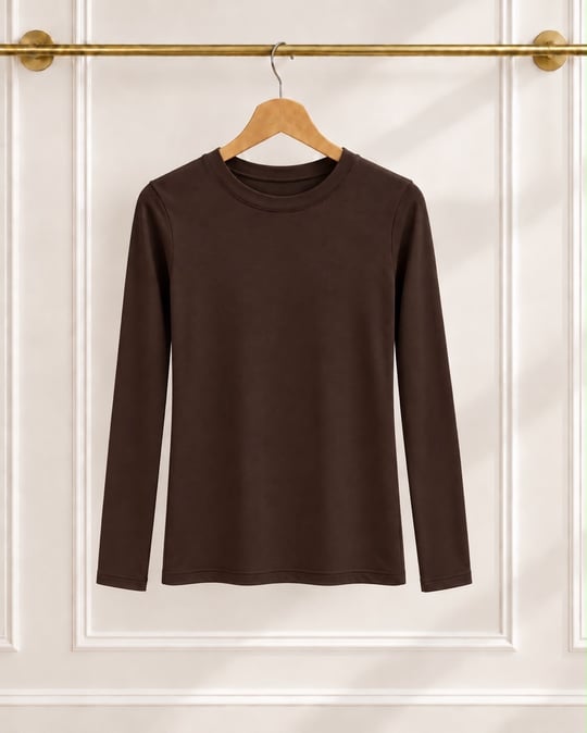 1553-çilek penye kumaş uzun kol t-shirt -acı kahve