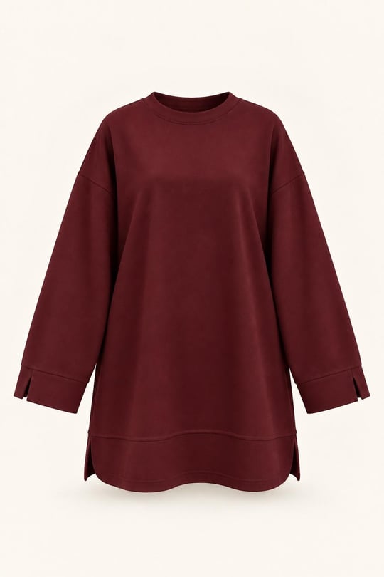 4621-oysho kumaş bisiklet yaka sweatshirt-bordo