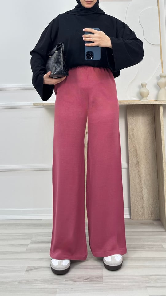 02033-triko düz pantolon-pembe