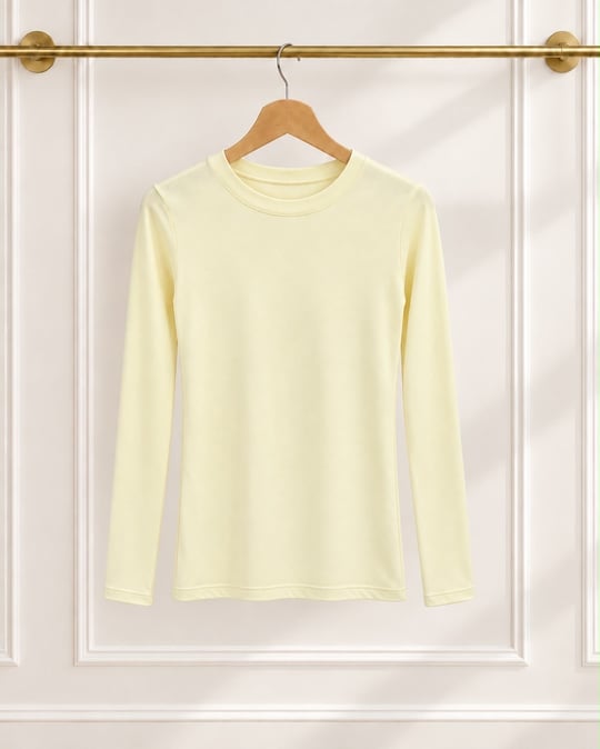 1553-çilek penye kumaş uzun kol t-shirt -sarı