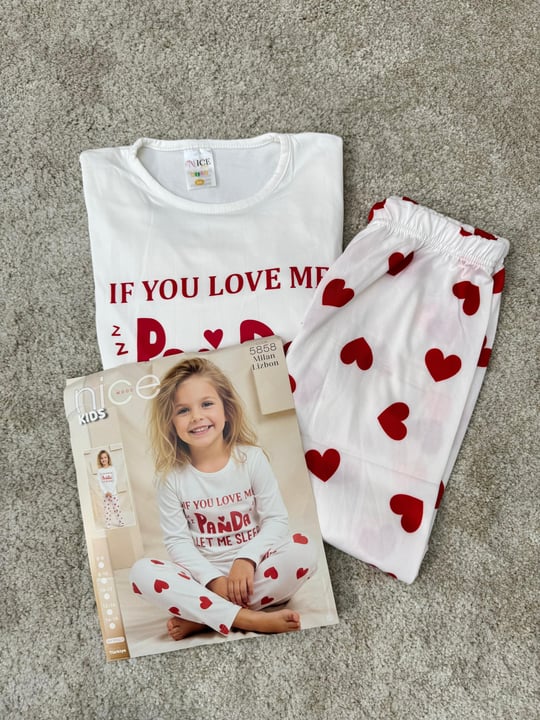 ç5858-lizbon milan kumaş kız çoçuk pijama takımı-beyaz