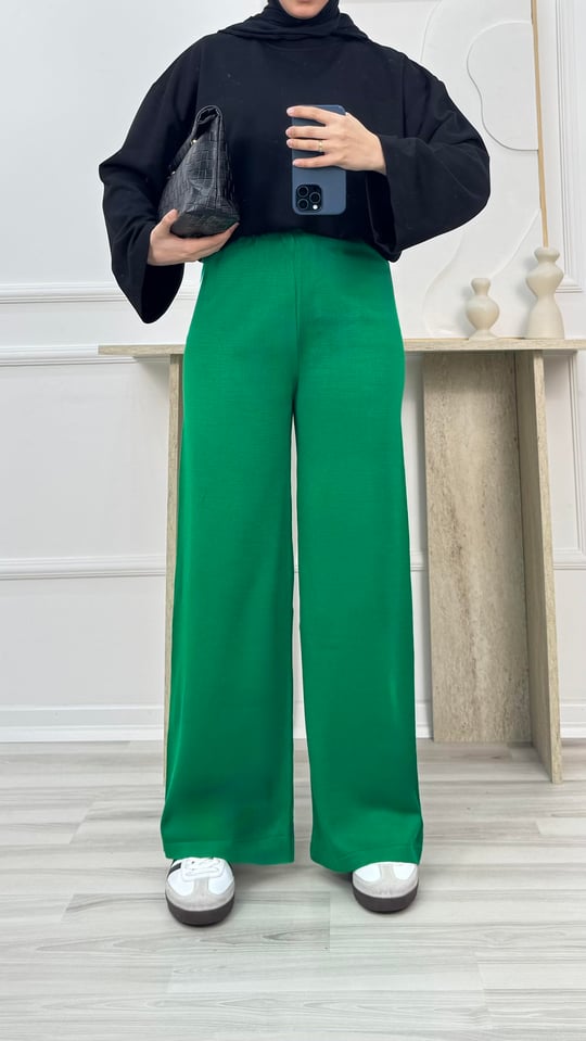 02033-triko düz pantolon-yeşil