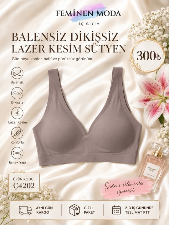 ç4202-balensiz dikişsiz lazer kesim sütyen-kahve