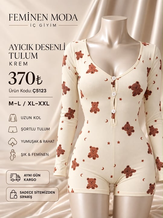 ç5123-ayıcıklı zıbın gecelik-krem