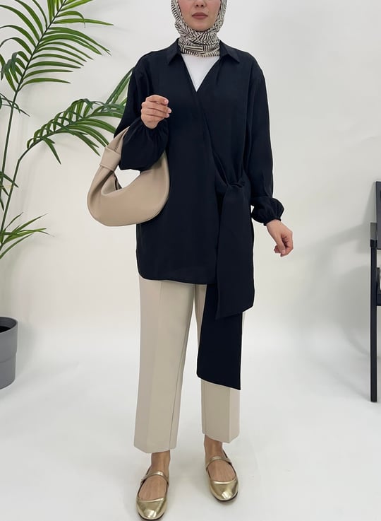 6643-moral kumaş-önden bağlamalı kimono-siyah