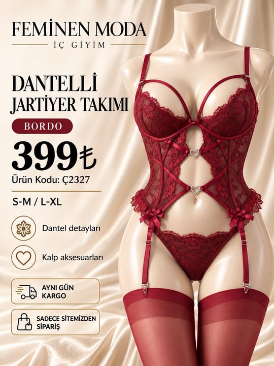 ç2327-dantelli gecelik-bordo
