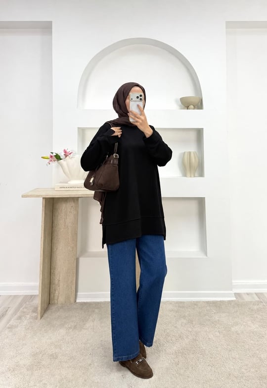 4621-oysho kumaş bisiklet yaka sweatshirt-siyah