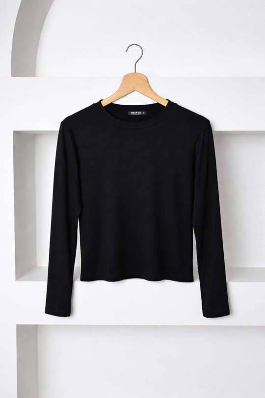1553-çilek kumaş uzun kol t-shirt -siyah