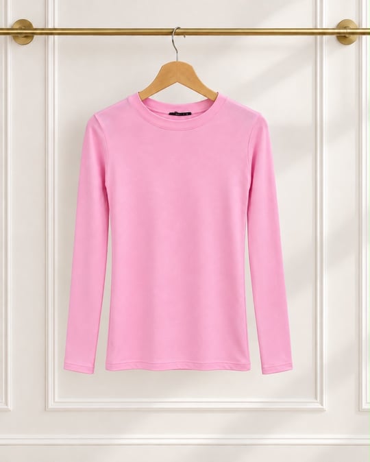 1553-çilek kumaş uzun kol t-shirt -pembe