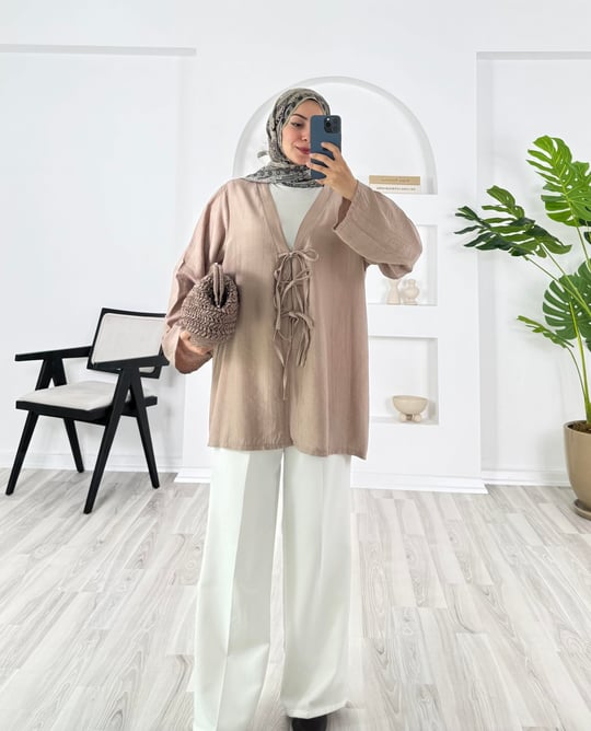 5292-çilek kumaş-önden bağlamalı kimono- sütlü kahve 