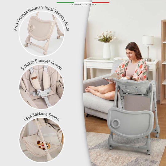 Elele Cibo 2in1 Katlanabilir Bebek Mama Sandalyesi Çift Pedli 0+ Ay Bej