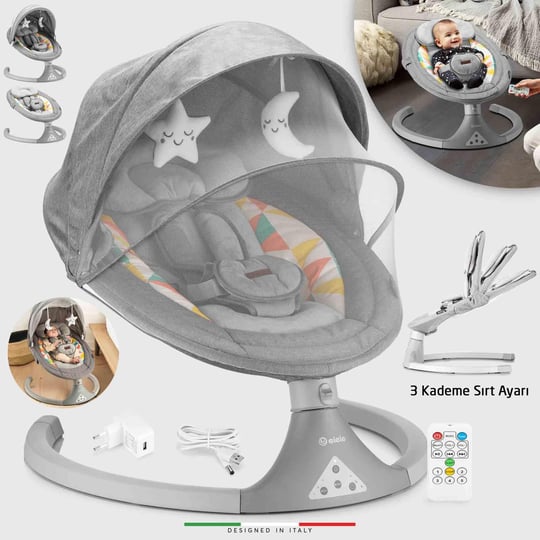 Elele Dormire 2 Elektrikli Otomatik Sallanan Kademeli Ana Kucağı Gri