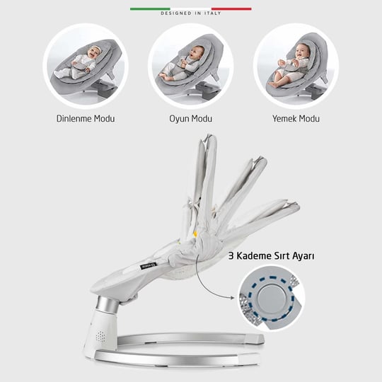 Elele Dormire 2 Elektrikli Otomatik Sallanan Kademeli Ana Kucağı Açık Gri-Beyaz