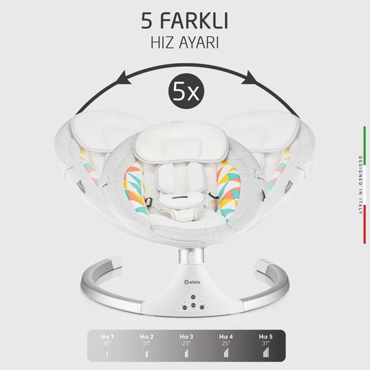 Elele Dormire 2 Elektrikli Otomatik Sallanan Kademeli Ana Kucağı Açık Gri-Beyaz