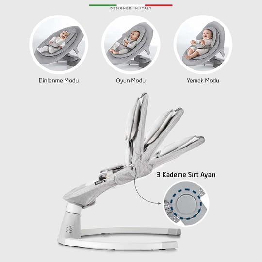 Elele Dormire 2 Elektrikli Otomatik Sallanan Kademeli Ana Kucağı Gri