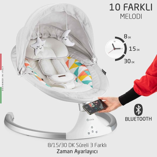 Elele Dormire 2 Elektrikli Otomatik Sallanan Kademeli Ana Kucağı Açık Gri-Beyaz