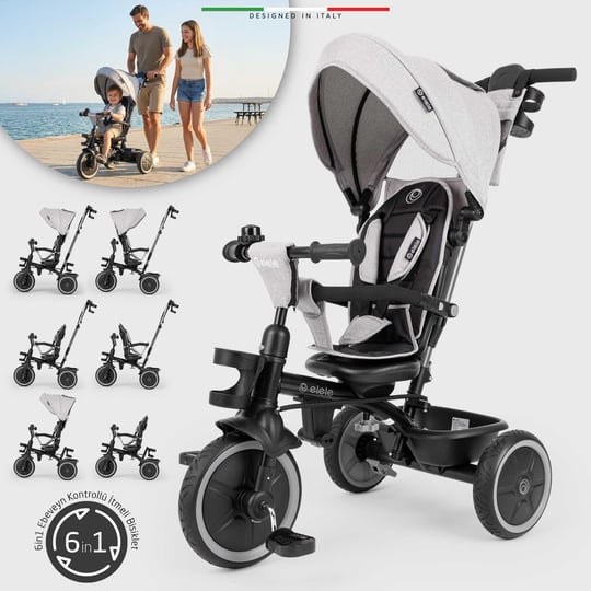 Elele Fertile 6in1 Ebeveyn Kontrollü 3 Tekerlekli Çocuk Bisikleti Çift Yönlü Gri