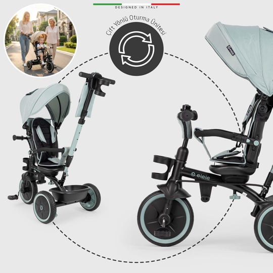 Elele Fertile 6in1 Ebeveyn Kontrollü 3 Tekerlekli Çocuk Bisikleti Çift Yönlü Yeşil