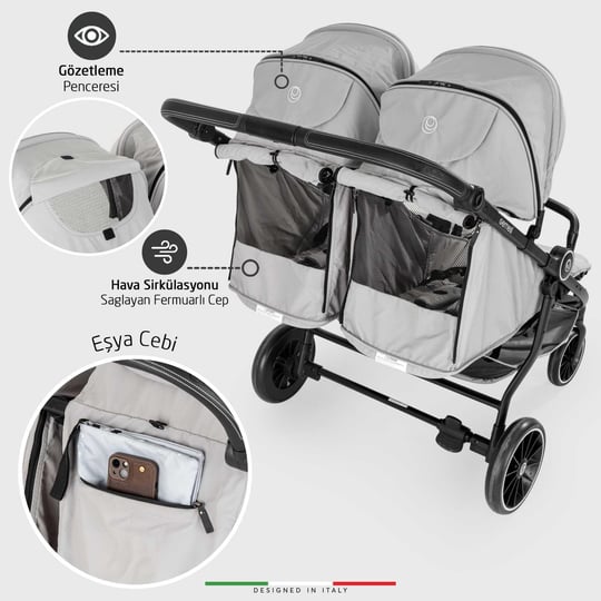 Elele Gemelli Yan Yana İkiz Bebek Arabası Siyah