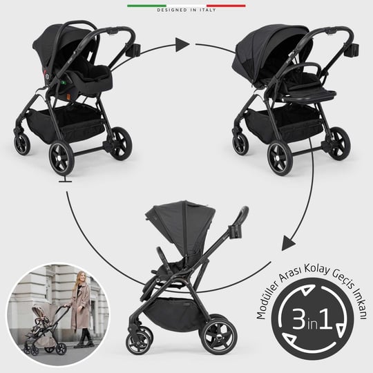 Elele Hera Travel Sistem Bebek Arabası Silver Siyah