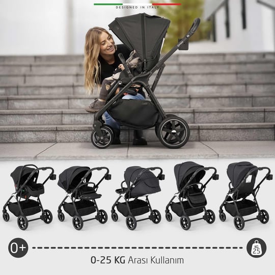 Elele Hera Travel Sistem Bebek Arabası Silver Siyah