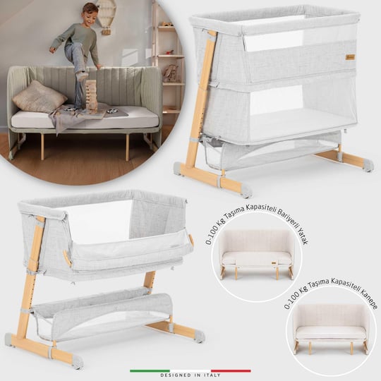 Elele Lettino 4in1 XL Büyüyebilen Anne Yanı Bebek Beşik Park Yatak 0-100 Kg Gri