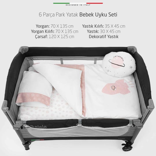 Elele Life Space 6 Parça Oyun Parkı Park Yatak Bebek Uyku Seti Pudra